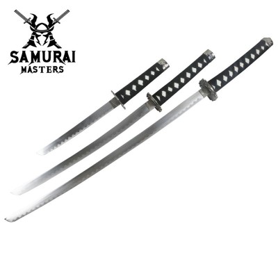 3-Piece White Dragon Samurai Sword Set with Stand