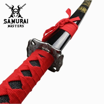 3-Piece Black and Red Samurai Sword Set with Stand