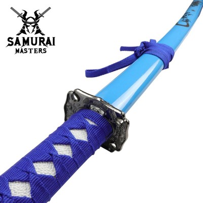 3-Piece Light Blue Samurai Sword Set with Stand