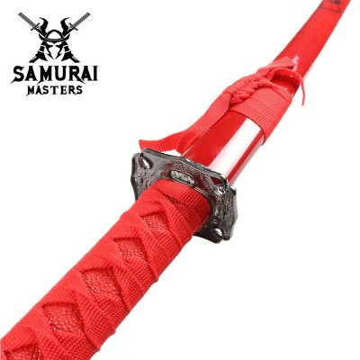 3-Piece Red Samurai Katana Sword Set with Stand