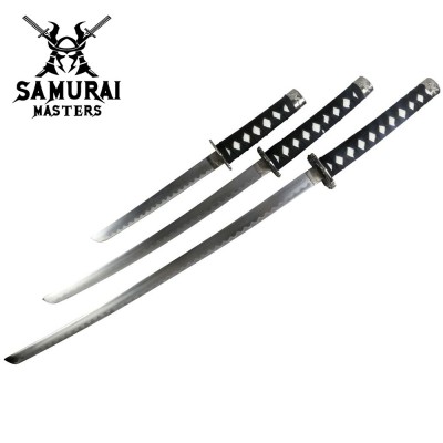 3-Piece White Dragon Samurai Katana Sword Set with Stand