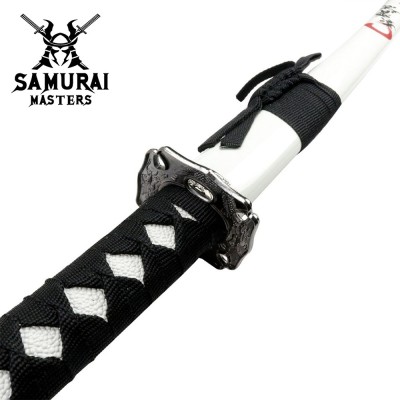 3-Piece White Dragon Samurai Katana Sword Set with Stand