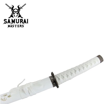 3-Piece White Dragon Samurai Katana Sword Set with Stand