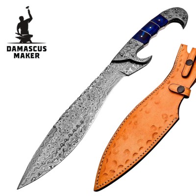 Premium Damascus Kukri Knife with Leather Sheath