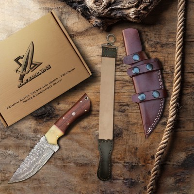 Damascus Hunting Knife - Rosewood Handle