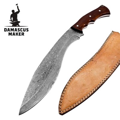 Damascus Steel Kukri Knife with Leather Sheath