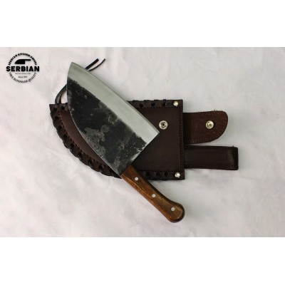 Carbon Steel Serbian Style Chef Knife with Wood Handle