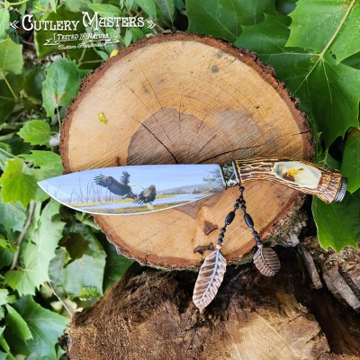 Native Bowie Premium Stainless Steel Blade with Eagle Design and Stand