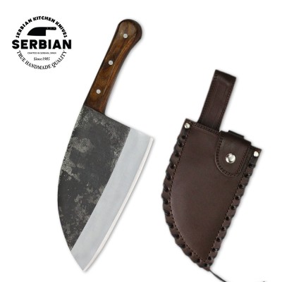 Carbon Steel Serbian Style Chef Knife with Wood Handle