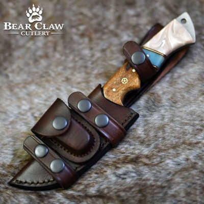 Voyager Damascus Gut Hook Knife with Exotic Handle & Sheath