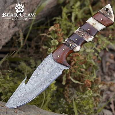 Sentinel Gut Hook Knife | Damascus Steel & Exotic Handle