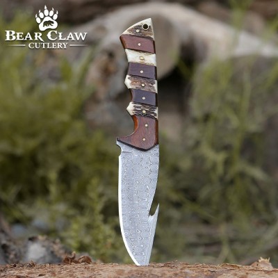 Sentinel Gut Hook Knife | Damascus Steel & Exotic Handle