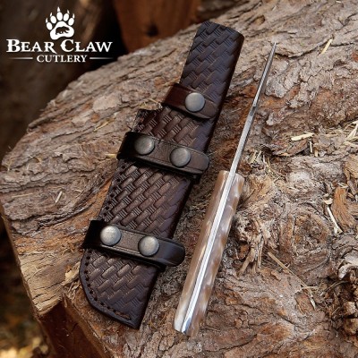 Fusion Gut Hook Hunting Knife | Damascus Steel & Pearl Handle