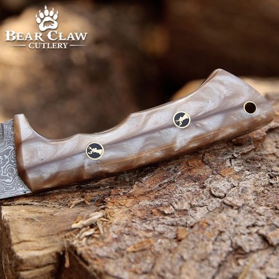 Fusion Gut Hook Hunting Knife | Damascus Steel & Pearl Handle