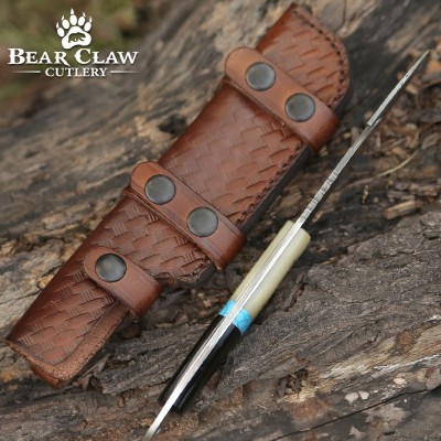 Synapse Damascus Hunting Knife | Gut Hook & Turquoise Handle