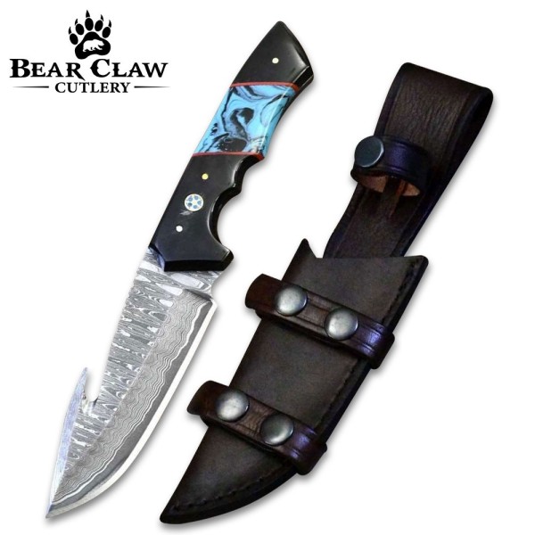 Evoke Damascus Knife with Horn & Turquoise Handle