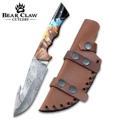 Morph Gut Hook Hunting Knife | Olive Wood & Turquoise Handle