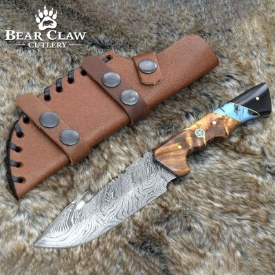 Morph Gut Hook Hunting Knife | Olive Wood & Turquoise Handle