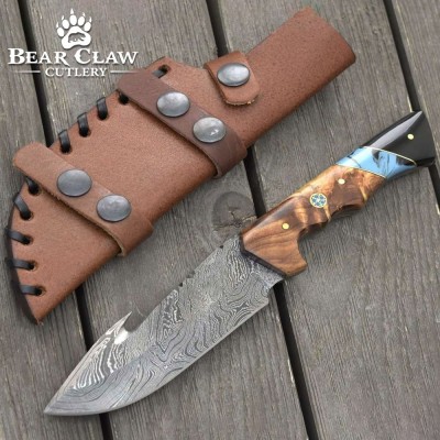 Morph Gut Hook Hunting Knife | Olive Wood & Turquoise Handle