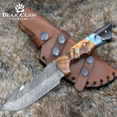 Morph Gut Hook Hunting Knife | Olive Wood & Turquoise Handle