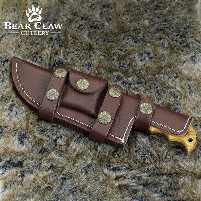 Damascus Gut Hook Knife with Olive Wood Handle