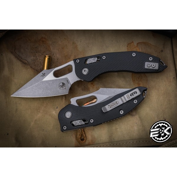 Microtech Stitch Ram-LOK Manual Folder Black Fluted G10 3.75" Stonewash Apocalyptic