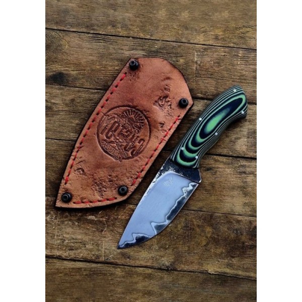Custom Handmade Hunting Knife with Green Micarta Handle and Leather Sheath