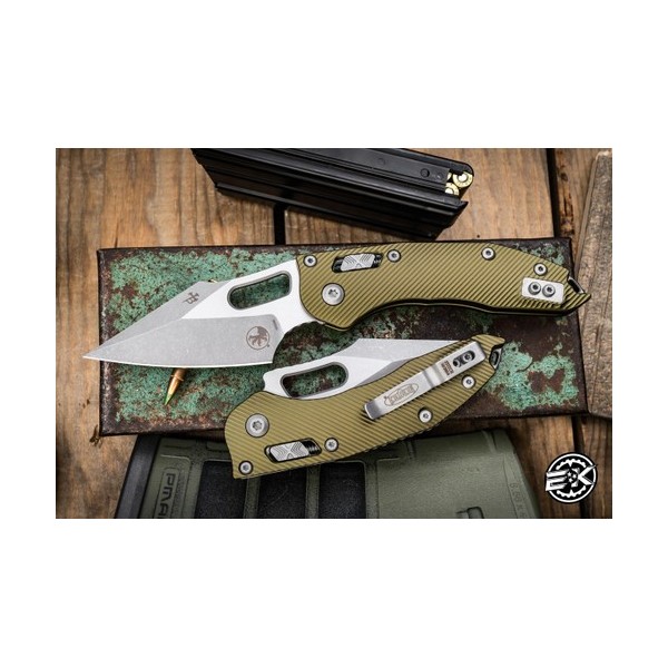 Microtech Stitch Ram-Lok Manual Folder OD Green Fluted Aluminum 3.75" Apocalyptic Stonewash