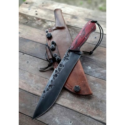 Tactical Handcrafted Knife with Firestarter and Leather Sheath