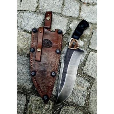 Handcrafted Tactical Bowie Knife with Leather Sheath