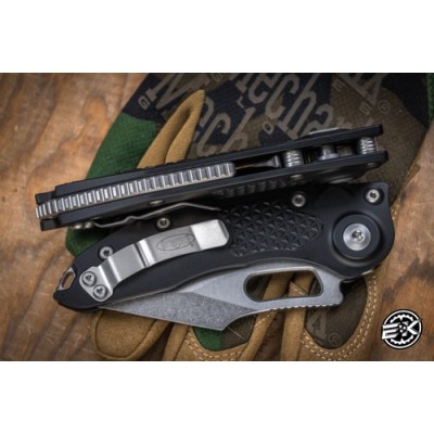 Microtech Stitch Automatic – Stonewash Blade & Black Handle