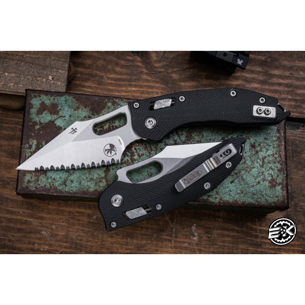 Microtech/Borka Stitch Ram-LOK Manual Folding Knife Black Fluted Aluminum 3.75" Stonewash Serrated