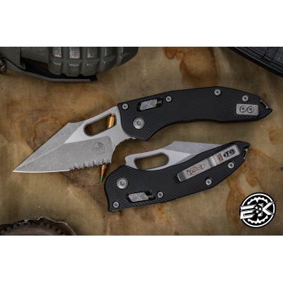 Microtech Stitch Ram-Lok Manual Folder – 3.75" AP Stonewash Serrated