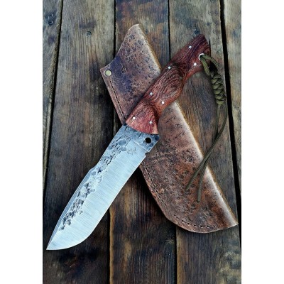 Hand-Forged Bushcraft Knife with Leather Sheath