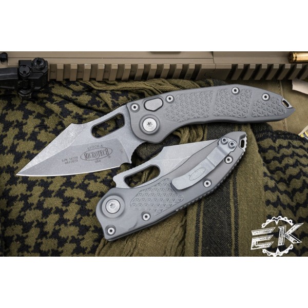 Microtech/Borka Blades Stitch Automatic Folding Knife Natural 3.75" Stonewash Apocalyptic