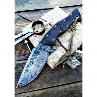 Damascus Steel Knife with Wooden Handle and Sheath