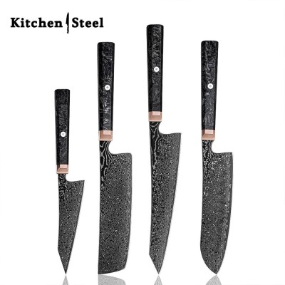 Raven VG10 Damascus Knife Set with Carbon Fiber Handle