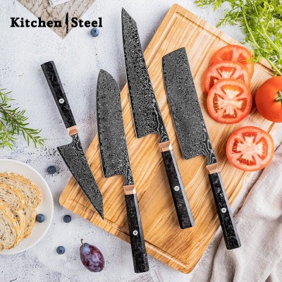 Raven VG10 Damascus Knife Set with Carbon Fiber Handle