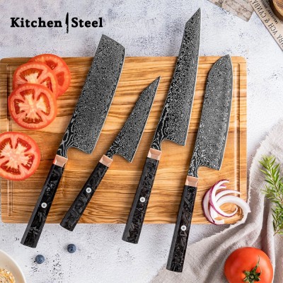 Raven VG10 Damascus Knife Set with Carbon Fiber Handle