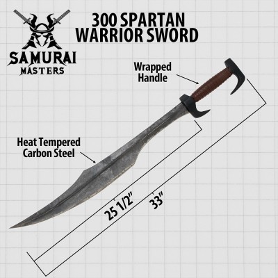 300 Spartan Warrior Replica Sword – 33” Carbon Steel Blade