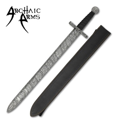 Damascus Steel Sword with Leather Handle  – Collector’s Piece