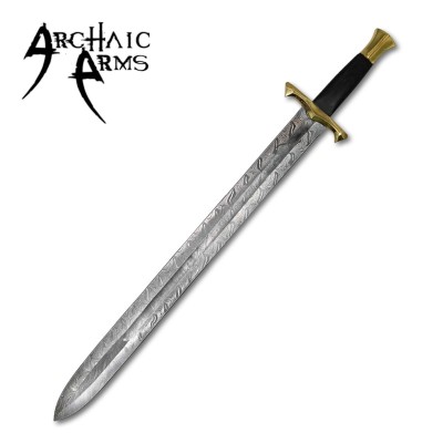 Hand-Forged Medieval Damascus Steel Sword with Brass Guard