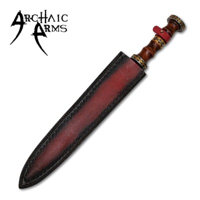 Hand-Forged Damascus Gladius Short Sword with Leather Sheath