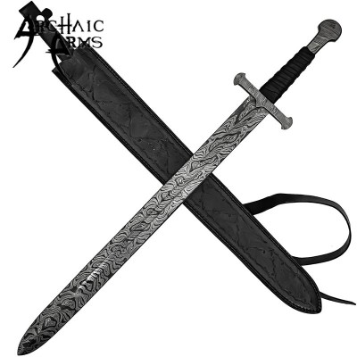 Damascus Steel Sword – Full Tang with Leather Sheath