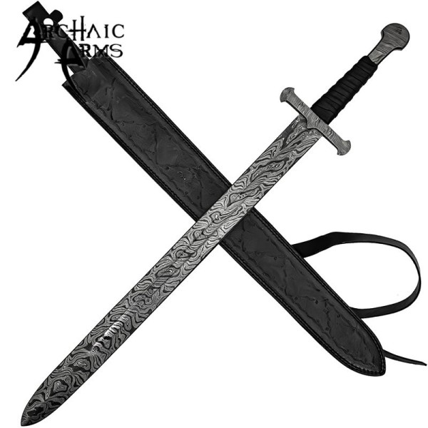 Devoted Guidance Damascus Templar Sword – Full Tang & Leather Handle