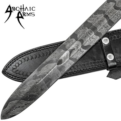 Damascus Steel Medieval Sword – Full Tang with Leather Sheath