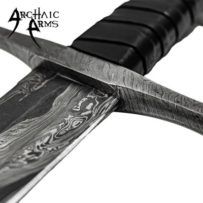 Damascus Steel Medieval Sword – Full Tang with Leather Sheath