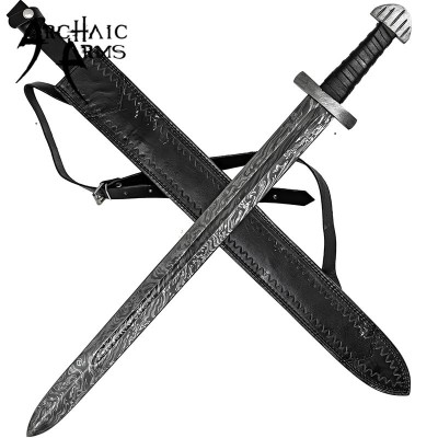 Firestorm Damascus Steel Medieval Sword – Full Tang & Sheath