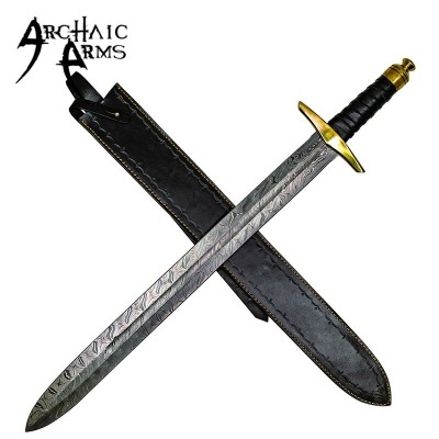 Hand-Forged Twist Damascus Steel Medieval Sword with Brass Guard