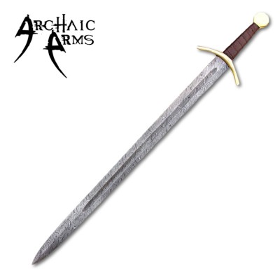 Kingslayer Damascus Steel Arming Sword with Leather Sheath